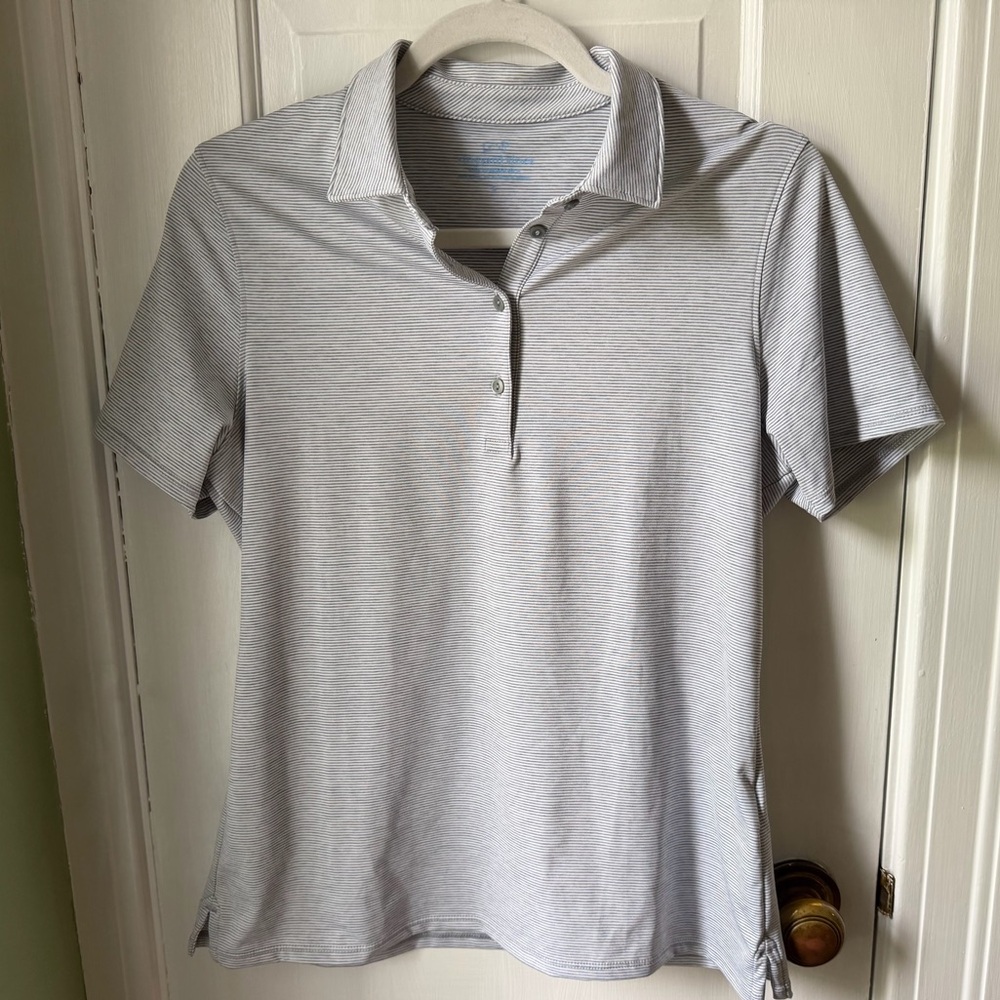 Vineyard Vines Light Gray and White Striped Performance Polo Women’s Size Small